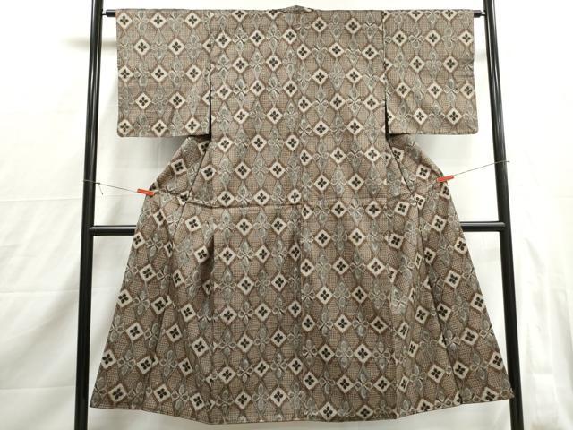 平和屋着物■アンティーク　大正ロマン　紬　花菱文　正絹　逸品　DABJ0116qa