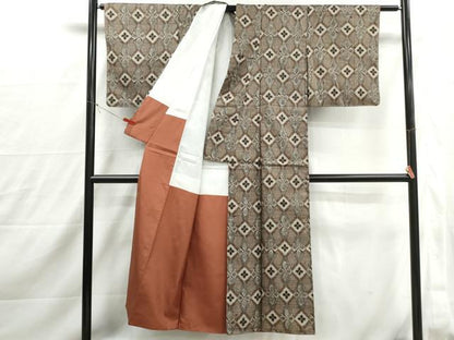 平和屋着物■アンティーク　大正ロマン　紬　花菱文　正絹　逸品　DABJ0116qa