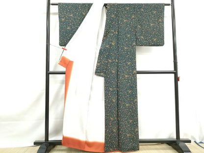 平和屋着物■小紋　花鳥文　鬼しぼ縮緬　洗える着物　DABJ0129qa