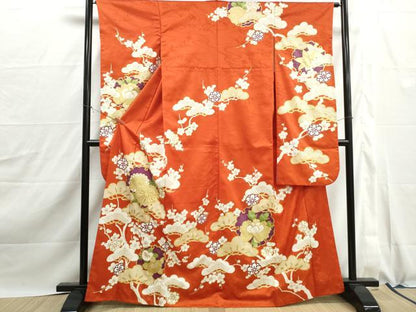 平和屋着物■振袖　駒刺繍　雪輪枝花松文　洗える着物　DABJ0130qa