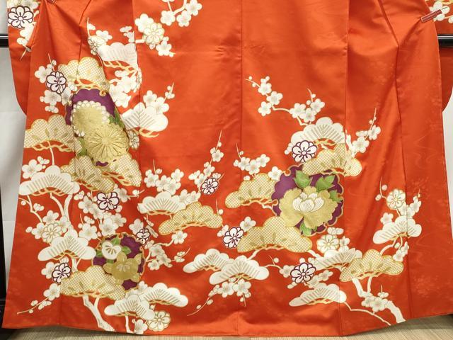 平和屋着物■振袖　駒刺繍　雪輪枝花松文　洗える着物　DABJ0130qa