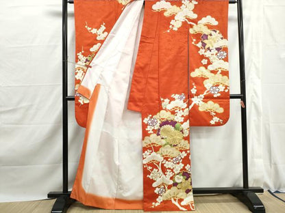 平和屋着物■振袖　駒刺繍　雪輪枝花松文　洗える着物　DABJ0130qa