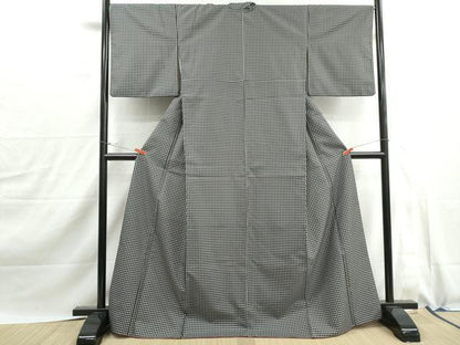 平和屋着物■小紋　格子文　黒地　洗える着物　DABJ0133qa