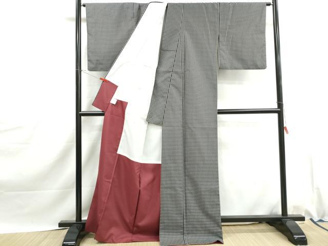 平和屋着物■小紋　格子文　黒地　洗える着物　DABJ0133qa