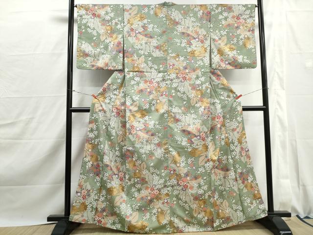 平和屋着物■小紋　舞花文　金彩　洗える着物　DABJ0134qa