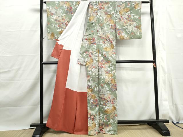 平和屋着物■小紋　舞花文　金彩　洗える着物　DABJ0134qa