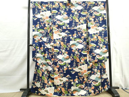 平和屋着物■振袖　扇面花尽くし文　金彩　洗える着物　DABJ0135qa