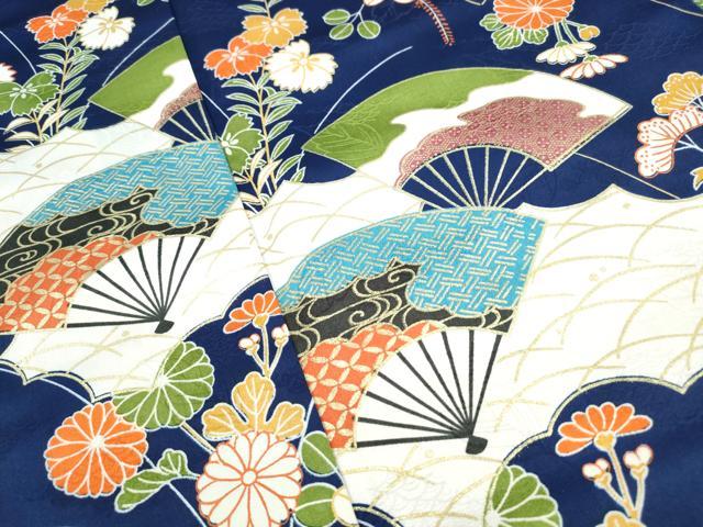 平和屋着物■振袖　扇面花尽くし文　金彩　洗える着物　DABJ0135qa