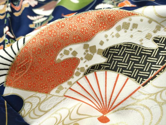 平和屋着物■振袖　扇面花尽くし文　金彩　洗える着物　DABJ0135qa