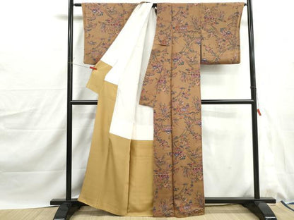 平和屋着物■上質な小紋　型染め　風景花文　松竹梅　鬼しぼ縮緬　正絹　逸品　DABJ0143qa