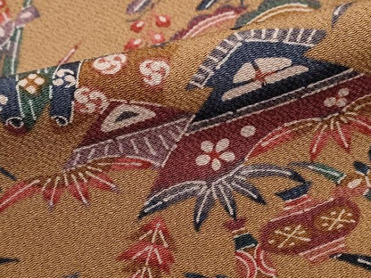 平和屋着物■上質な小紋　型染め　風景花文　松竹梅　鬼しぼ縮緬　正絹　逸品　DABJ0143qa