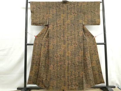平和屋着物■上質な小紋　花鳥文　更紗　暈し染め　鬼しぼ縮緬　正絹　逸品　DABJ0145qa