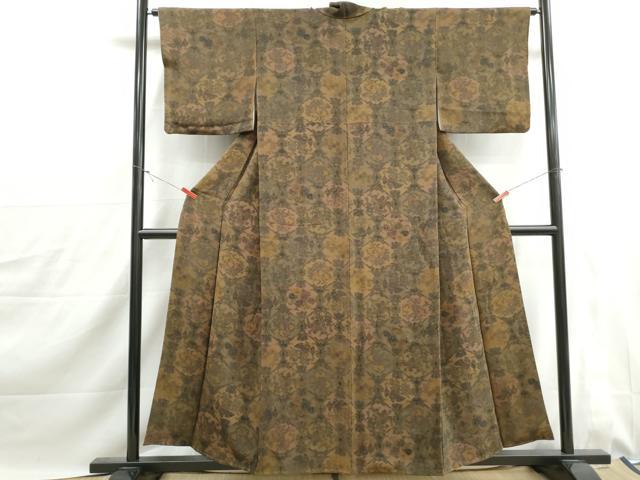 平和屋着物■上質な小紋　花鳥文　更紗　暈し染め　鬼しぼ縮緬　正絹　逸品　DABJ0145qa