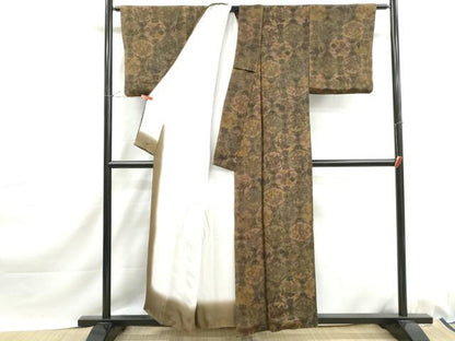 平和屋着物■上質な小紋　花鳥文　更紗　暈し染め　鬼しぼ縮緬　正絹　逸品　DABJ0145qa