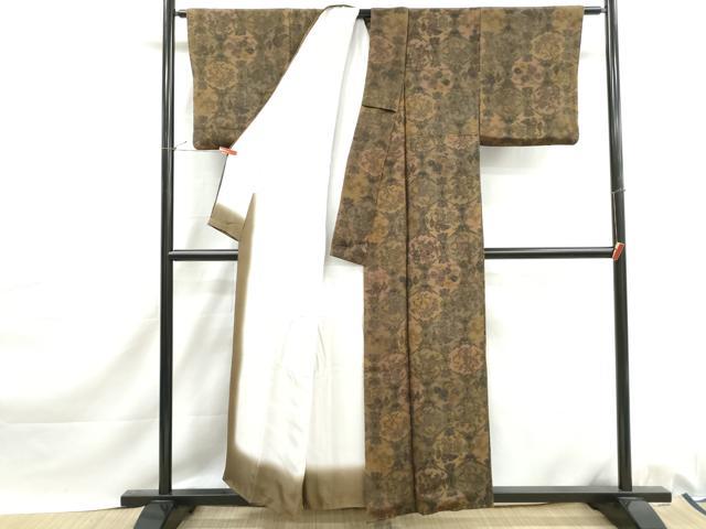 平和屋着物■上質な小紋　花鳥文　更紗　暈し染め　鬼しぼ縮緬　正絹　逸品　DABJ0145qa