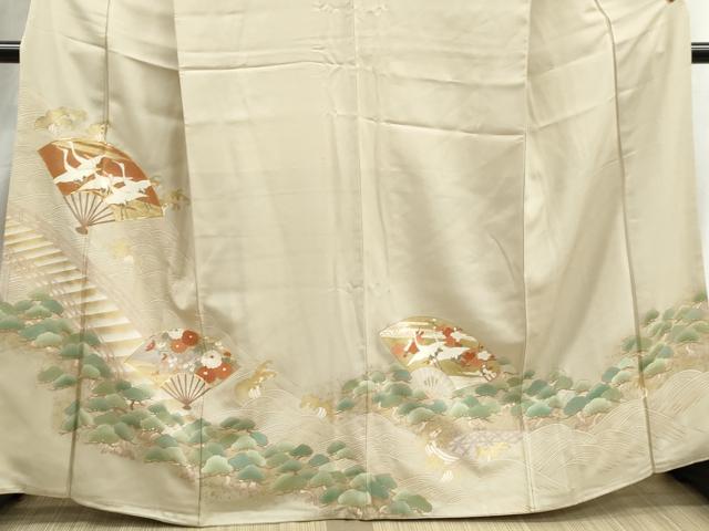 平和屋着物■豪華色留袖　駒刺繍　渡橋扇面群鶴花文　金彩　正絹　逸品　DABJ0146qa