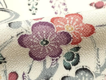 平和屋着物■上質な小紋　型染め　流水草花文　鬼しぼ縮緬　正絹　逸品　DABJ0157qa