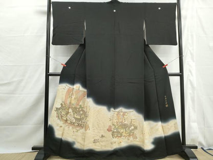 平和屋着物■豪華黒留袖　寿光織　作家物　吉祥宝船　暈し染め　金彩　正絹　逸品　DABJ0164qa