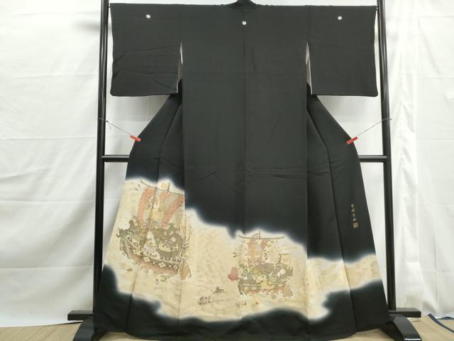 平和屋着物■豪華黒留袖　寿光織　作家物　吉祥宝船　暈し染め　金彩　正絹　逸品　DABJ0164qa