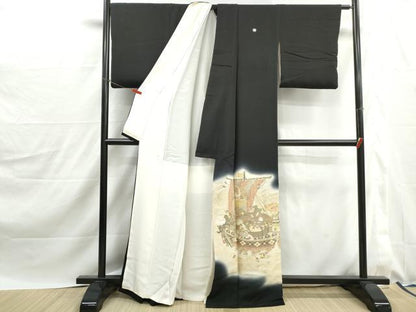 平和屋着物■豪華黒留袖　寿光織　作家物　吉祥宝船　暈し染め　金彩　正絹　逸品　DABJ0164qa