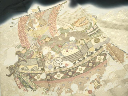 平和屋着物■豪華黒留袖　寿光織　作家物　吉祥宝船　暈し染め　金彩　正絹　逸品　DABJ0164qa
