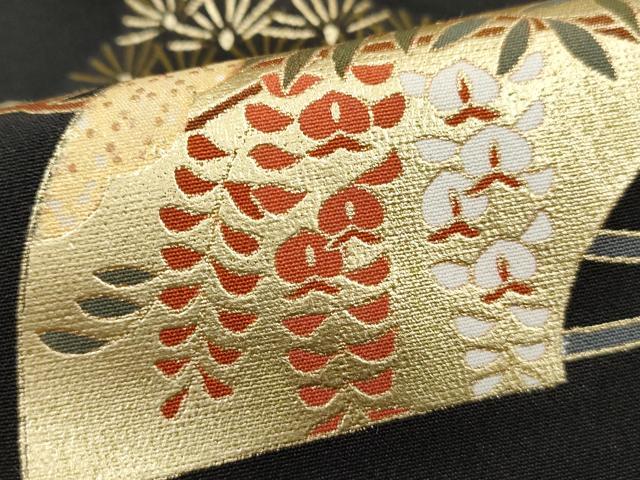平和屋着物■豪華黒留袖　駒刺繍　渡橋扇面花文　金彩　正絹　逸品　DABJ0165qa