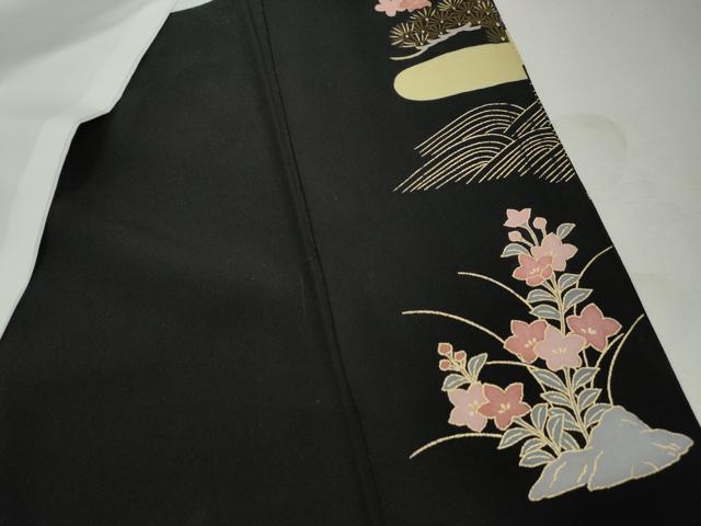 平和屋着物■豪華黒留袖　駒刺繍　渡橋扇面花文　金彩　正絹　逸品　DABJ0165qa
