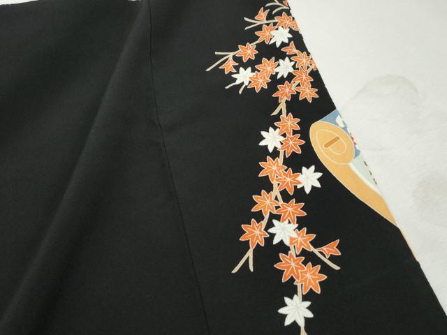 平和屋着物■豪華黒留袖　刺繍　絵巻花鳥文　鶴　金糸　正絹　逸品　DABJ0166qa