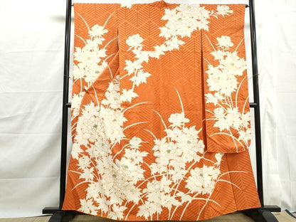 平和屋着物■豪華振袖　駒刺繍　枝葉牡丹文　金彩　正絹　逸品　DABJ0170qa