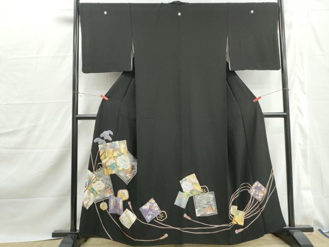 平和屋着物■豪華黒留袖　駒刺繍　地紙飛鶴花松文　牡丹　金銀彩　正絹　逸品　DABJ0171qa
