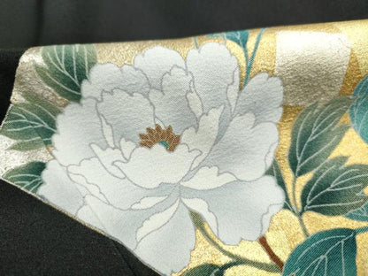 平和屋着物■豪華黒留袖　駒刺繍　地紙飛鶴花松文　牡丹　金銀彩　正絹　逸品　DABJ0171qa