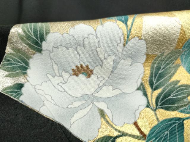 平和屋着物■豪華黒留袖　駒刺繍　地紙飛鶴花松文　牡丹　金銀彩　正絹　逸品　DABJ0171qa