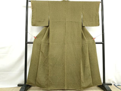 平和屋着物■上質な小紋　よろけ縞　鹿の子文　鬼しぼ縮緬　正絹　逸品　DABJ0181qa