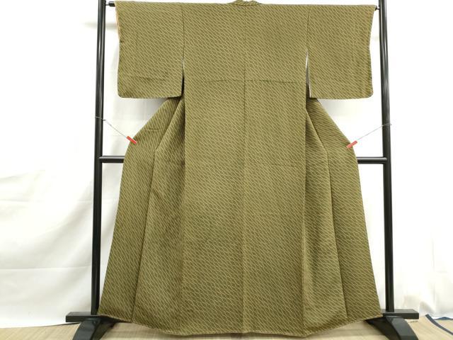 平和屋着物■上質な小紋　よろけ縞　鹿の子文　鬼しぼ縮緬　正絹　逸品　DABJ0181qa