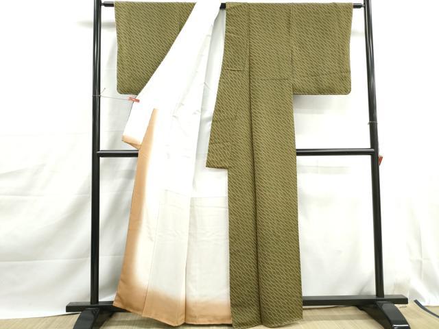 平和屋着物■上質な小紋　よろけ縞　鹿の子文　鬼しぼ縮緬　正絹　逸品　DABJ0181qa