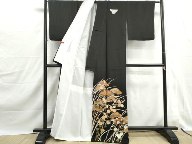 平和屋着物■豪華黒留袖　駒刺繍　飛鶴枝松花文　金彩　正絹　逸品　DABJ0184qa