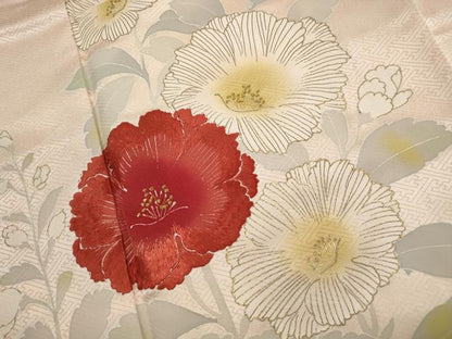 平和屋着物■訪問着　刺繍　草花文　暈し染め　金彩　正絹　逸品　DABJ0185qa