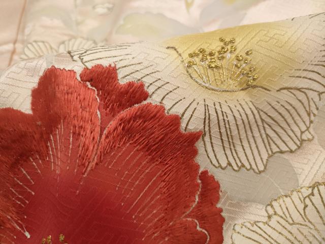 平和屋着物■訪問着　刺繍　草花文　暈し染め　金彩　正絹　逸品　DABJ0185qa