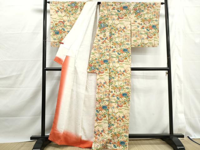 平和屋着物■上質な小紋　吉祥草花文　牡丹　正絹　逸品　DABJ0188qa