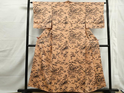 平和屋着物■上質な小紋　手描き　風景花文　松竹梅　暈し染め　正絹　逸品　DABJ0190qa