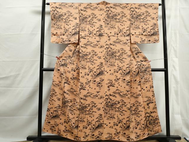 平和屋着物■上質な小紋　手描き　風景花文　松竹梅　暈し染め　正絹　逸品　DABJ0190qa