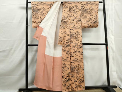 平和屋着物■上質な小紋　手描き　風景花文　松竹梅　暈し染め　正絹　逸品　DABJ0190qa
