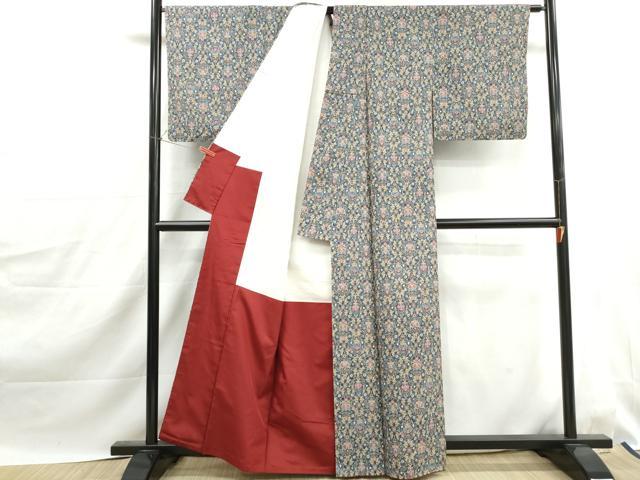 平和屋着物■上質な小紋　紬地　立涌更紗花文　正絹　逸品　DABJ0191qa
