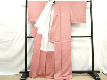 平和屋着物■上質な色無地　霞地紋　紅梅色　正絹　逸品　DABJ0192qa
