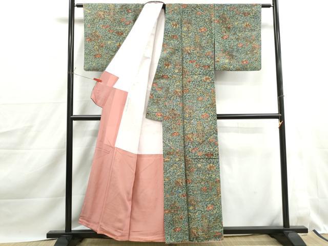 平和屋着物■上質な小紋　紬地　更紗花鳥文　正絹　逸品　DABJ0193qa