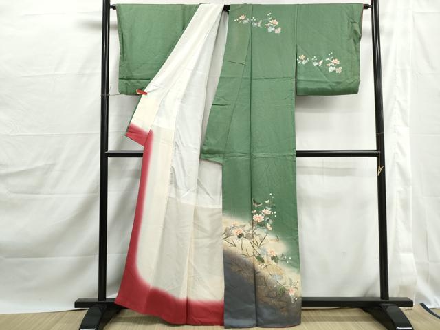 平和屋着物■訪問着　花蝶文　暈し染め　金銀彩　正絹　逸品　DABJ0195qa