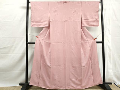 平和屋着物■上質な色無地　重ね雲鏡裏地紋　珊瑚色　正絹　逸品　DABJ0198qa