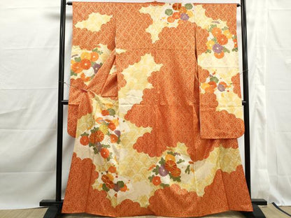 平和屋着物■豪華振袖　駒刺繍　地紙青海波花文　金彩　正絹　逸品　DABJ0201qa