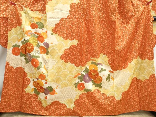 平和屋着物■豪華振袖　駒刺繍　地紙青海波花文　金彩　正絹　逸品　DABJ0201qa