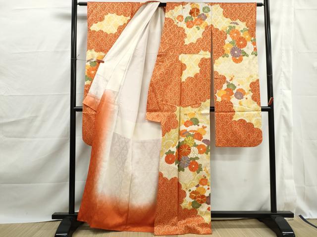 平和屋着物■豪華振袖　駒刺繍　地紙青海波花文　金彩　正絹　逸品　DABJ0201qa